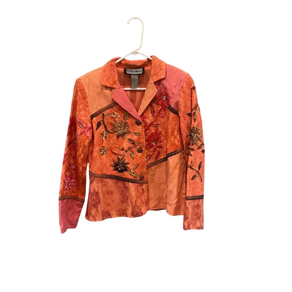 Indigo Moon Lace Overlay Velvet Jacket Coral Indie Boho Art To Wear Fairy Grunge